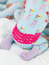 Load image into Gallery viewer, Baby Girls Bows and Bouquets Bamboo Viscose Footed Ruffle One Piece Pajama
