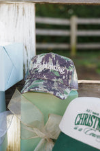 Load image into Gallery viewer, He's Hunting - Camo Vintage Trucker Hat
