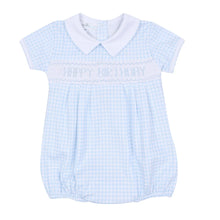 Load image into Gallery viewer, Birthday Classics Smocked Short Sleeve Bubble - Light Blue
