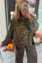 Load image into Gallery viewer, Brown Leopard Print Raw Seam Patchwork Pullover Drawstring Loose Pant Set
