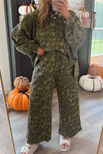 Load image into Gallery viewer, Brown Leopard Print Raw Seam Patchwork Pullover Drawstring Loose Pant Set
