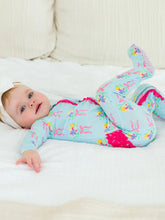 Load image into Gallery viewer, Baby Girls Bows and Bouquets Bamboo Viscose Footed Ruffle One Piece Pajama
