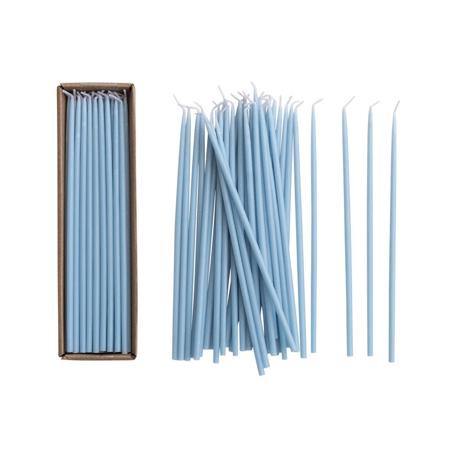 Unscented Thin Taper Candles in Box, Set of 36 - Light Blue