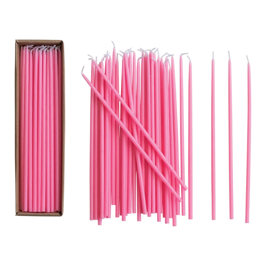 Unscented Thin Taper Candles in Box, Set of 36 - Pink