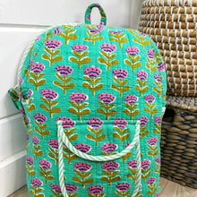 Load image into Gallery viewer, Handmade Quilted Backpack - Aqua Floral
