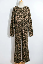 Load image into Gallery viewer, Brown Leopard Print Raw Seam Patchwork Pullover Drawstring Loose Pant Set
