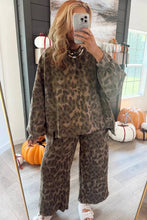Load image into Gallery viewer, Brown Leopard Print Raw Seam Patchwork Pullover Drawstring Loose Pant Set
