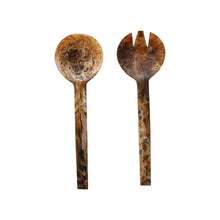 Load image into Gallery viewer, Resin Salad Servers, Matte Marbled Brown, Set of 2
