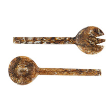 Load image into Gallery viewer, Resin Salad Servers, Matte Marbled Brown, Set of 2
