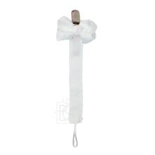 Load image into Gallery viewer, Crochet Edge Grosgrain Pacifier Clip w/ Detachable Bow
