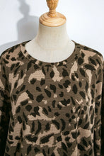 Load image into Gallery viewer, Brown Leopard Print Raw Seam Patchwork Pullover Drawstring Loose Pant Set

