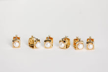 Load image into Gallery viewer, Vintage Mini Square Gold Pearl Huggie Hoop Earrings
