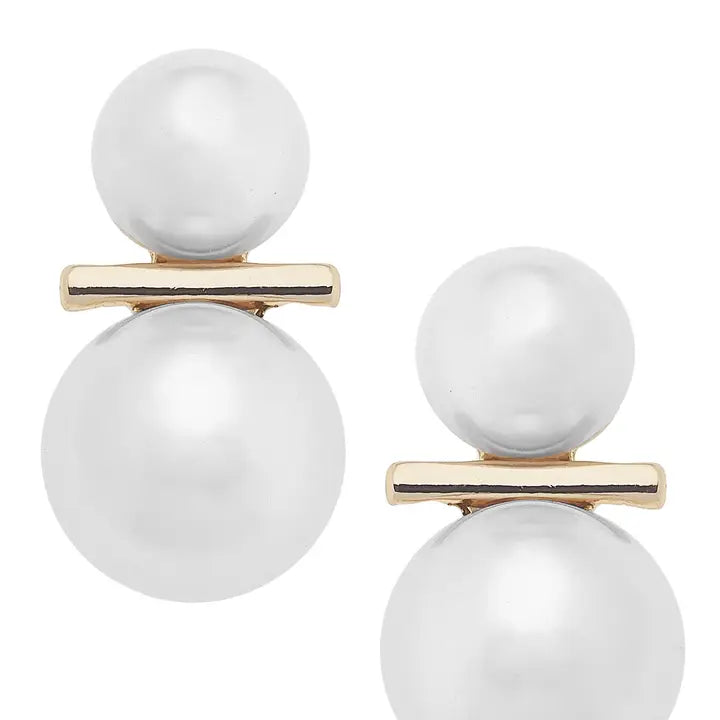 Astrid Double Pearl Statement Stud Earrings in Ivory