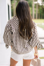 Load image into Gallery viewer, Brown Plaid Knot Half Sleeve Button Down Shirt
