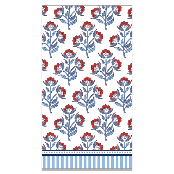 Red Floral Block Print Guest Towels