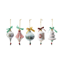 Load image into Gallery viewer, Hand-Painted Paper Mache Ornament with Bow &amp; Design, 5 Styles ©
