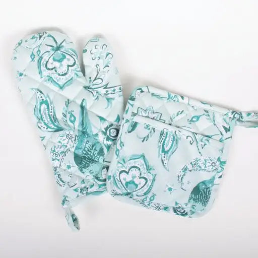 Oven Mitt Set Parrot Paisley