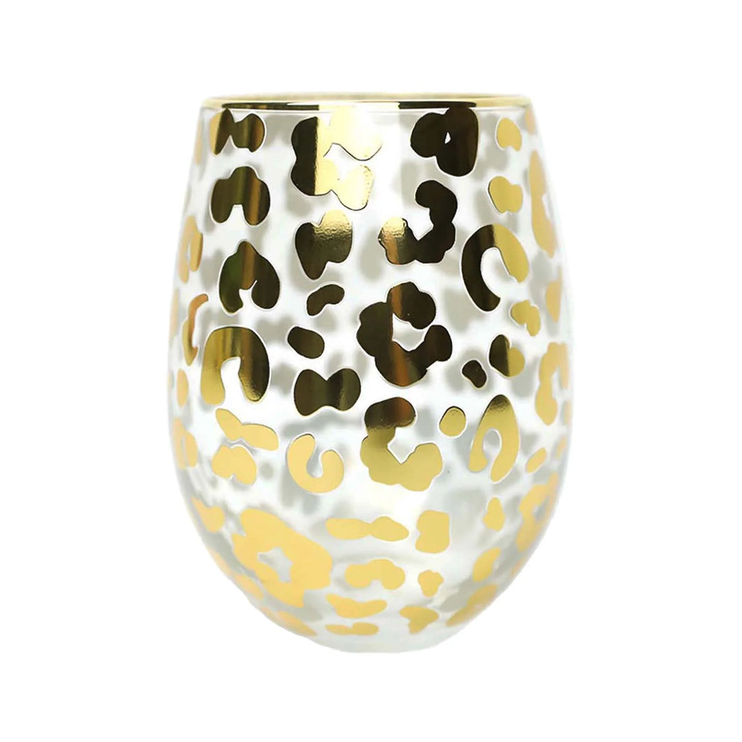 Mary Square Glass Stemless Wine Gold Leopard