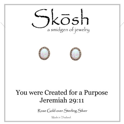 Skosh Rose Gold Oval Opal Earrings CZ with CZ