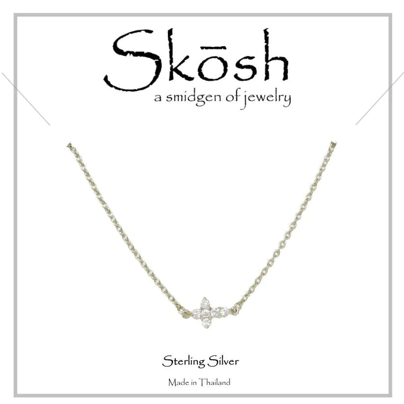 Skosh Tiny Sideways CZ Cross Necklace