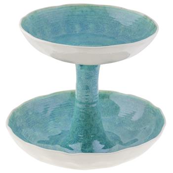 Two Tiered Blue Ceramic Bowl