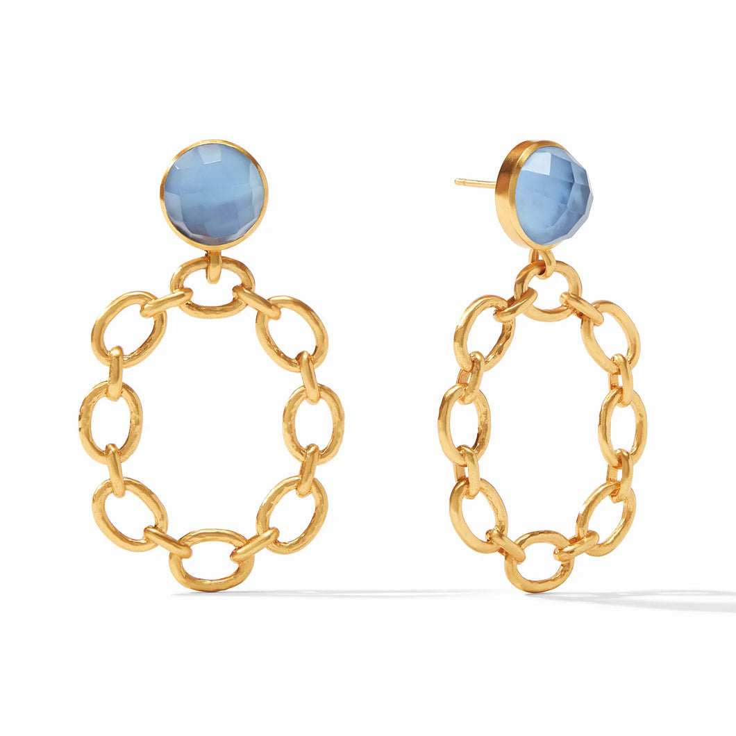 Palermo Statement Earring Gold Iridescent Chalcedony Blue