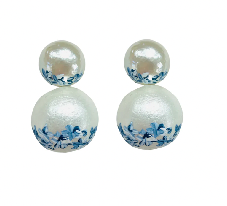 The Pink Reef Blue Cotton Pearl Earrings