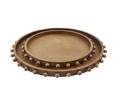 Beaded Natural Wood Tray Set