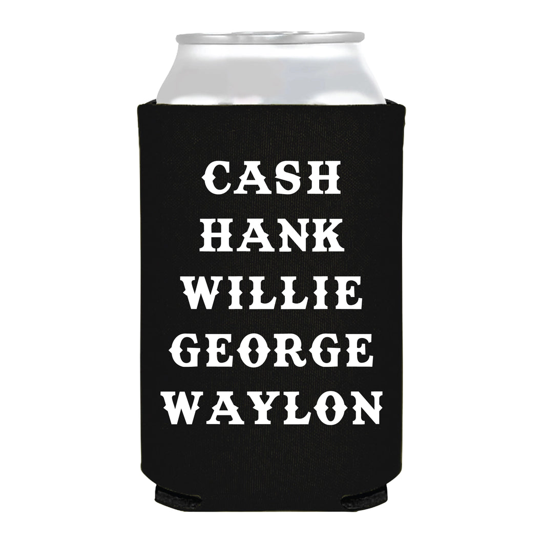 Cash, Hank, Willy, George, Waylon Coozie