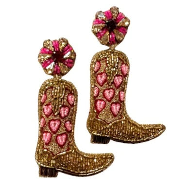 Allie Beads Gold Cowboy Boot Earrings
