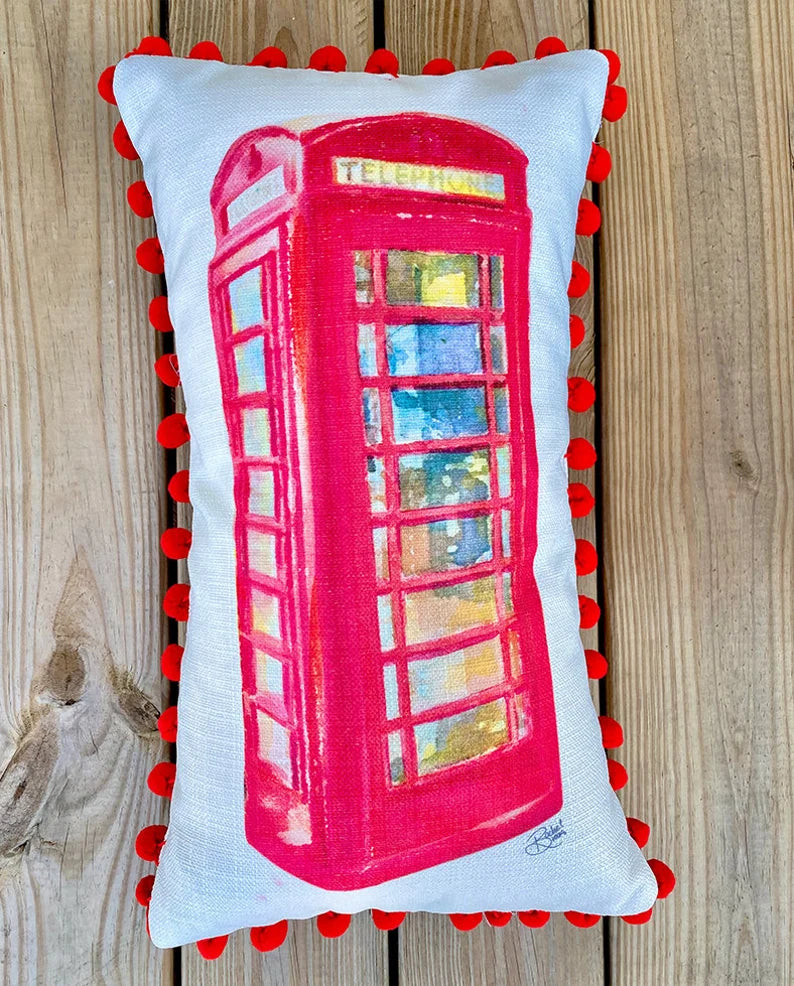 Phone Booth Pillow with Pom Trim